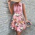 thumbnail image 1 of HKEJIAOI Robe Fleurie pour Femmes Robe d'Anniversaire Mode pour Femmes Col Rond Sans Manches Taille Haute Imprimée avec Nœud Robe Trapèze Économies Liquidation Rose, 1 of 3