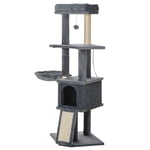 50" Multi-Level Grey Cat Tree Tower with Sisal Scratching Posts, Condo, Bed & Hammock - Ideal for Living Room & Playtime Enrichment