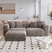The Magic Home 2-Seater Modular Convertible Corduroy Sectional Sofa, Brown