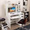 thumbnail image 3 of Patiojoy Computer Desk w/ Charging Station 43.5" Gaming Table Workstation w/ Keyboard Tray CPU Stand & Storage Shelves White, 3 of 10