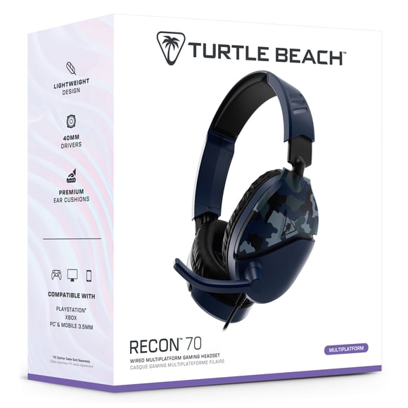 Turtle Beach® Recon 70 Blue Camo Gaming Headset PS4™ Pro, PS4™ & PS5™ | Xbox One & Xbox Series X|S | Mobile