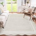 thumbnail image 1 of Scalloped Modern Abstract Area Rug 9x12 Large Washable Rug for Living Room, Non-Slip Soft Carpet for Bedroom, Scalloped Low-Pile Solid Print Accent Rug for Dining Room Home Office, Beige, 1 of 9