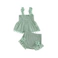 thumbnail image 1 of Gupgi Baby Girls Solid Color Cutout Pleated Tank Tops Ruffle Shorts 3 6 12 18 Months 2Pcs Summer Set, 1 of 8
