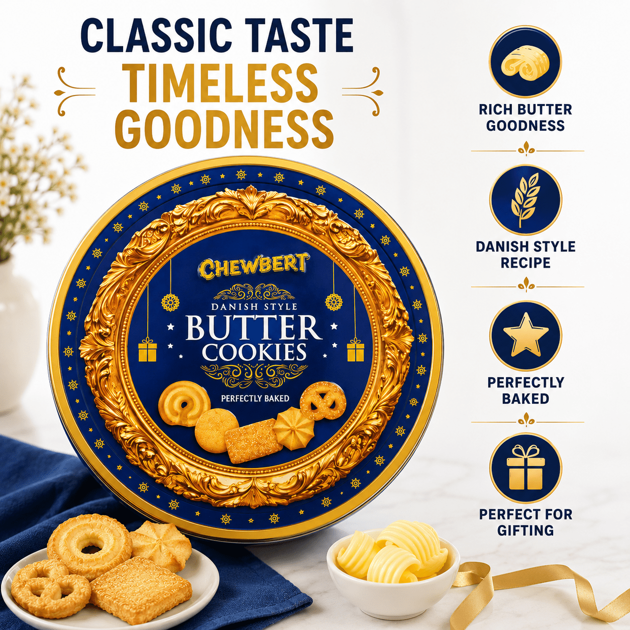 Chewbert Biscuits au Beurre de Style Danois en Boîte Métallique, 908 g