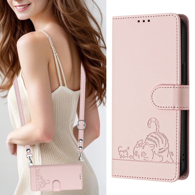 iPhone 14 Case ,Cat PU Leather Crossbody Lanyard Strap RFID Magnetic Wallet Compatible with iPhone 14 Cover