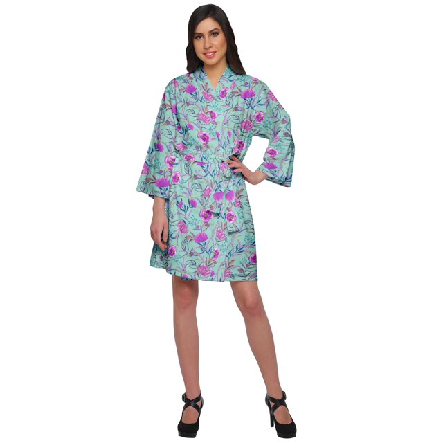 Moomaya Short Robe For Women Plus Size Printed Cotton Robe Lightweight Nightwear