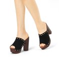 thumbnail image 2 of BLISSFUL STEP Chaussures pour Femmes à Plateforme à Talons Épais à Bout Ouvert à Rivets en Faux Suède Sandales à Enfiler Noires 8, 2 of 7