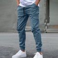 thumbnail image 2 of Dagugfen Cargo Pants for Men Elastic Waist Drawstring Outdoor Trainning Running Athletic Trousers Solid Color, 2 of 6