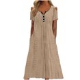 thumbnail image 2 of Pisexur Robe à Manches Courtes à Col Rond pour Femme Été Confort Mode Couleur Unie Bouton Ajouré Poche Robe à Manches Courtes à Col Rond Robe pour Femme en Liquidation, 2 of 6