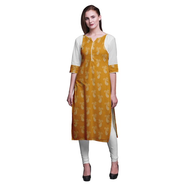 Bimba Robe Kurti Longue en Coton Imprimé Tunique Droite Robes pour Femmes Haut Indien-Moyen