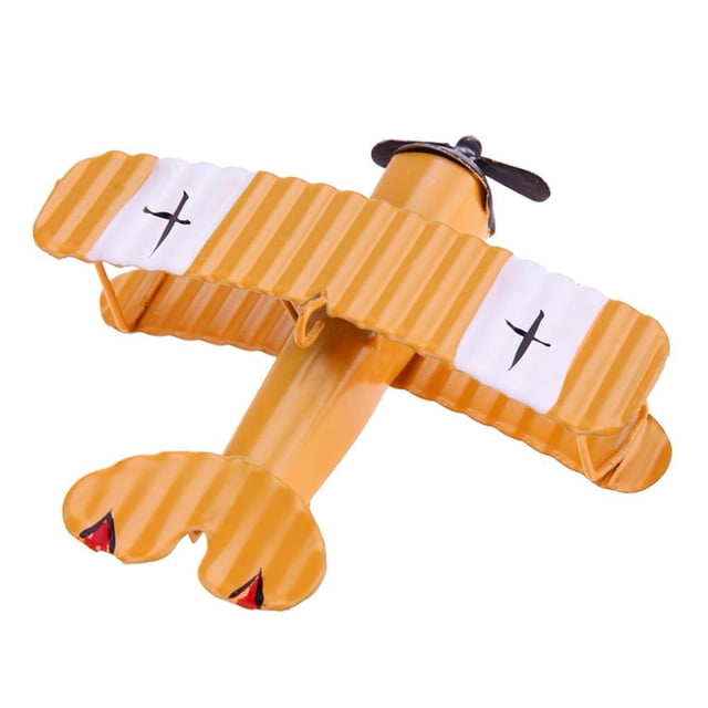 Vintage Metal Plane Model Aircraft Glider Biplane Aeromodelo Model(Yellow)