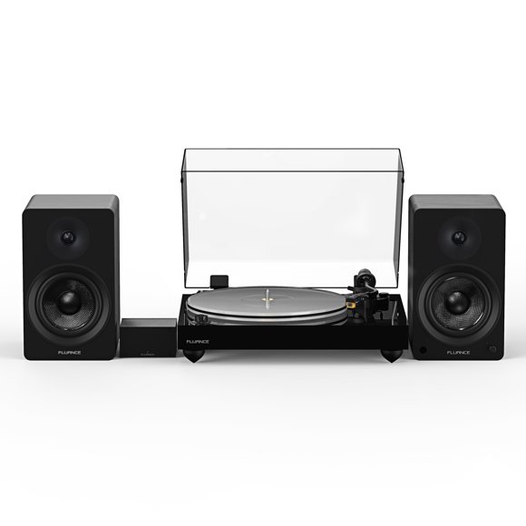 Fluance Reference RT85N High Fidelity Vinyl Turntable (Piano Black), PA10 Phono Preamp and Ai41 Powered 5" Bookshelf Speakers (Black Ash), Nagaoka MP-110 cartridge, 90W Class D Amplifier, Bluetooth