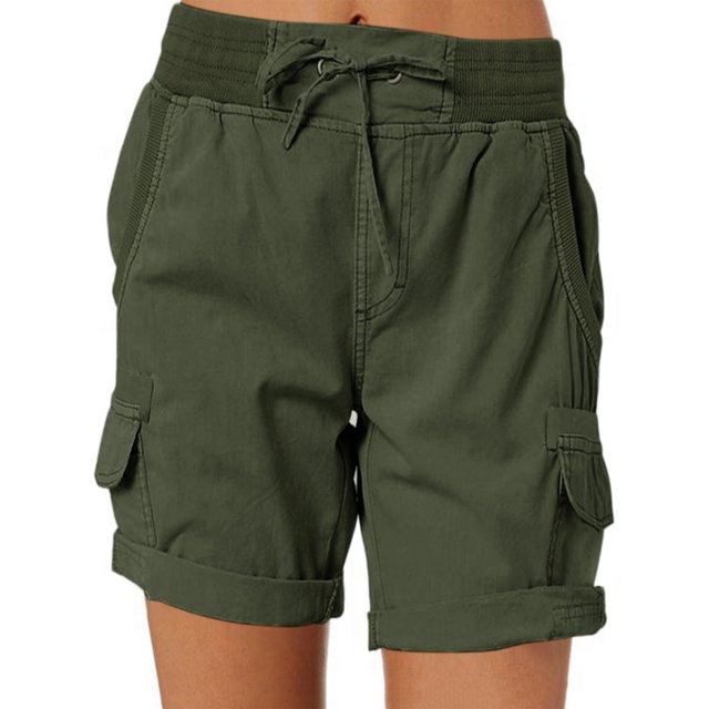 Innerwin Shorts Été Décontractés Cargo pour Femmes Short de Travail en Lin Extensible Vert Noirâtre TG