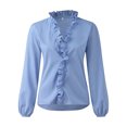 thumbnail image 2 of Innerwin Chemises à Manches Longues Blouse Femme Bureau Hauts Amples à Volants Bleu 4TG, 2 of 8
