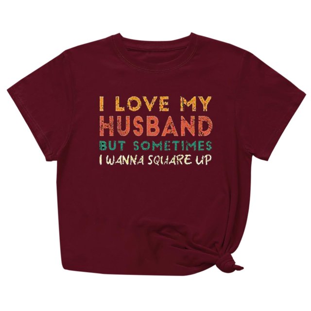 Penkiiy T-Shirt Femme J'aime Mon Mari Mignon Relation Mariée Tee L Vin