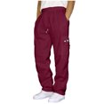 thumbnail image 1 of RXIRUCGD Men Casual Trousers High Waist Drawstring With Multi-Pockets Long Pants, Wine, Size: L, 1 of 4