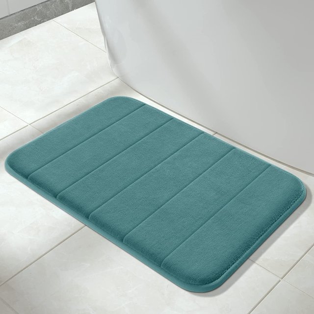 ORUYROP Memory Foam Bath Mat Large Size, 24 x 17 Inches, Soft and Comfortable, Super Water Absorption, Non-Slip, Thick, Machine Wash, Easier to Dry for Bathroom Floor Rug, Eggshell Blue