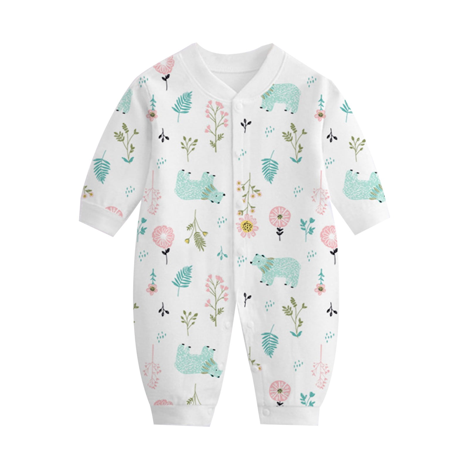 Pisexur Newborn Baby Boys Girls Rompers V Neck Long Sleeve Toddler Romper Cute Print Side Tie Romper Jumpsuits Unisex Cotton Infant Clothes 0-9 Months