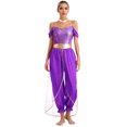thumbnail image 2 of TiaoBug Womens Shiny Sequins Off Shoulder Jumpsuit with Choker Flowy Tassel Rompers One Piece Outfits Purple 3XL, 2 of 6