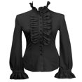 thumbnail image 1 of Women‘s Ruffle Trim Flounce Long Sleeve Mock Neck Blouse Top Button Down Office Work Shirt, 1 of 7