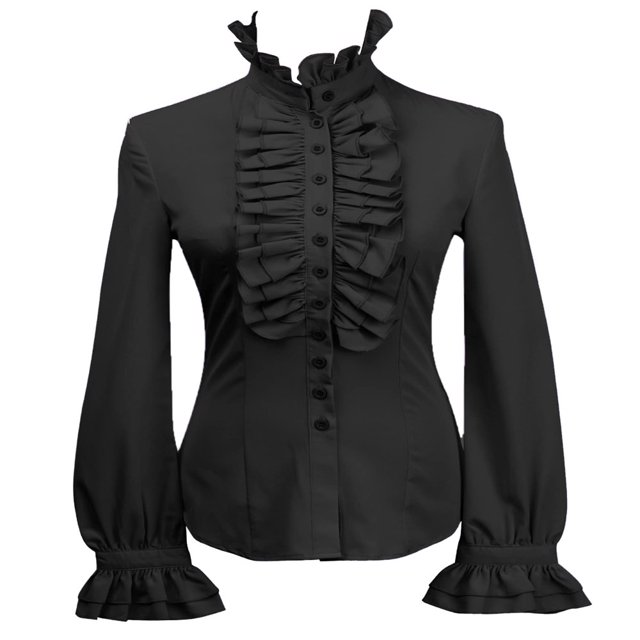 Women‘s Ruffle Trim Flounce Long Sleeve Mock Neck Blouse Top Button Down Office Work Shirt