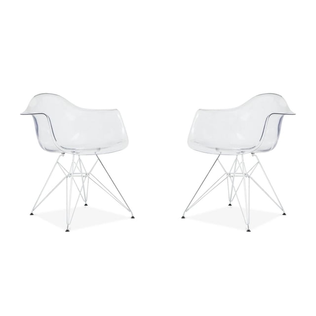 Heavenly Collection Ensemble de 2 Chaises Seau Transparentes et Chromées avec Sièges Seau en Acrylique transparent et Accoudoirs, Soutenues par des bases en Fil d'Acier Chromé Durables de Style Eiffel, Parfaites pour des Sièges de Salle à Manger Modernes et un Nettoyage Facile.