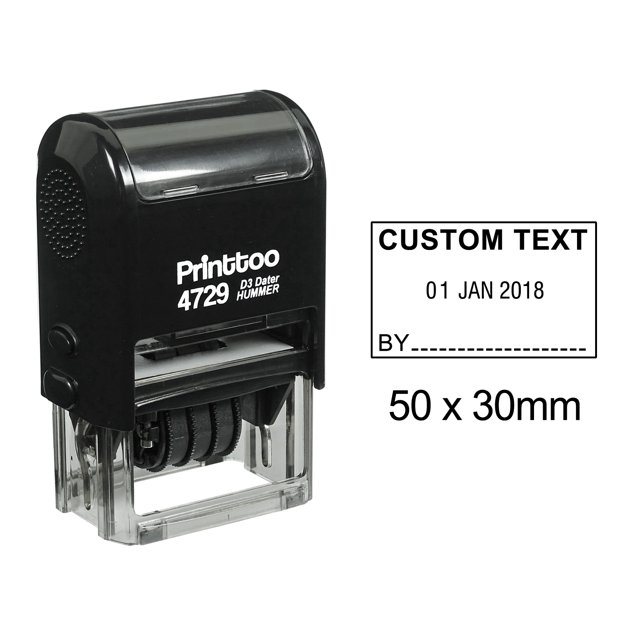 Printtoo Office Stationery Date Rubber Stamp Self Inking With A Line Of Custom Text Dater Stamp-Black