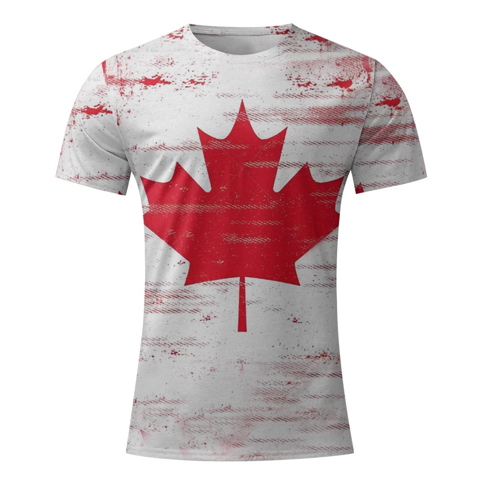 TIMIFIS Hauts d'Été pour Femmes - Chemises à Manches Courtes pour Femmes - T-Shirts Décontractés à Col Rond Imprimés Feuille d'Érable du Canada