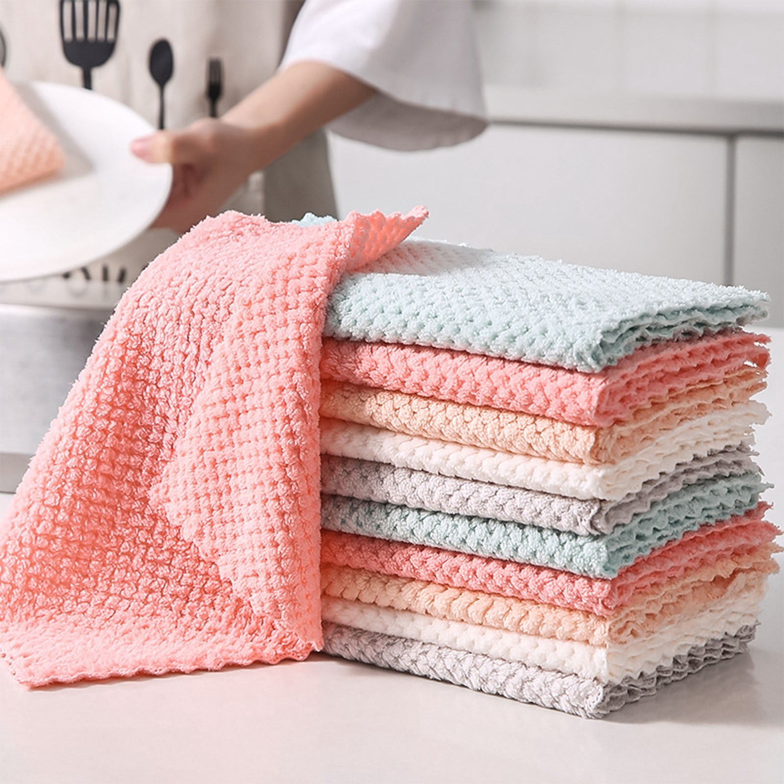 XYAIYT 10 Pack Premium Velvet Dishcloths for Kitchen Absorbent,Degreasing Quick Drying Cleaning Wipes with Pineapple Design for Dishes and Surfaces
