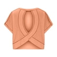 thumbnail image 3 of Amzcrzy Hauts pour Femmes Tendance Couleur Unie Hauts de Printemps Été pour Femmes Décontractés Manches Courtes Col Rond T-Shirts Dos Découpé Confortables Hauts de Sortie, 3 of 6