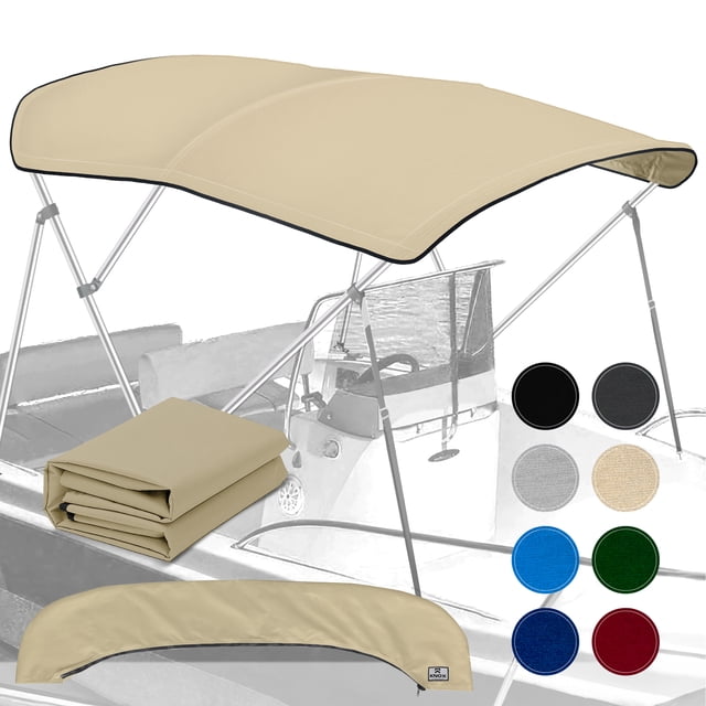 KNOX Toile de Remplacement Universelle à 3 Nœuds pour Toit de Bimini, Toile de Toit de Bimini Seulement avec Botte de Rangement à Glissière, Qualité Marine 600D, Imperméable, Pare-Soleil Anti-Décoloration pour Bateau, Sans Cadre, 54-60 Pouces L, Sable