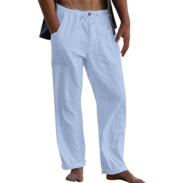 MAWCLOS Men Trousers Elastic Waist Sweatpants Drawstring Pants Baggy Party Solid Lounge Light Blue S