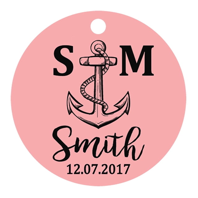 100 Pcs Initiale Personnalisée avec Ancre Cadeau de Faveur de Mariage Papier Tags Fait sur Mesure Rond Hang Tags