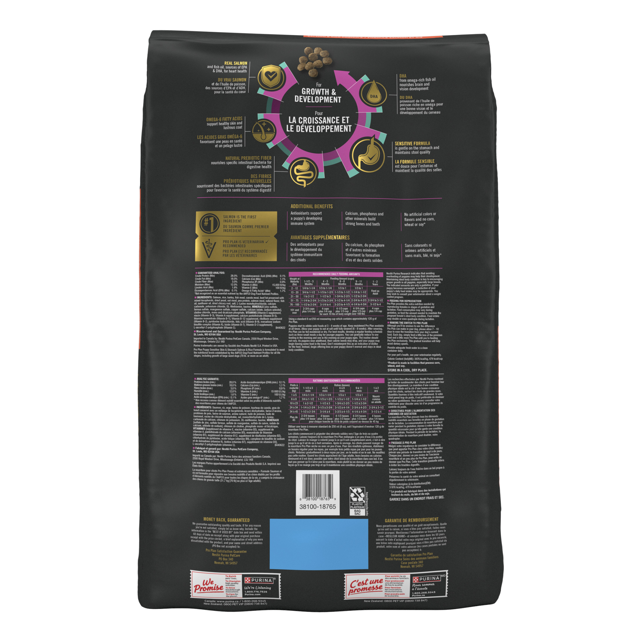 Purina Pro Plan Développement Peaux et estomacs sensibles Saumon et riz, Nourriture Sèche pour Chiots, 10.9 kg