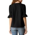 thumbnail image 3 of INSPIRE CHIC Blouse en Mousseline Semi-Transparente pour Femme à Volants, Col en V, Manches Bouffantes au Coude, 3TG, Noir, 3 of 7