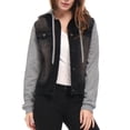 thumbnail image 2 of INSPIRE CHIC Women's Denim Jacket Button Down Long Sleeve Drawstring Hood Jean Jackets XL Black, 2 of 6