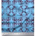 thumbnail image 1 of Soimoi Blue Poly Georgette Fabric Quaterfoil Damask Print Fabric by the Yard 52 Inch Wide, 1 of 1
