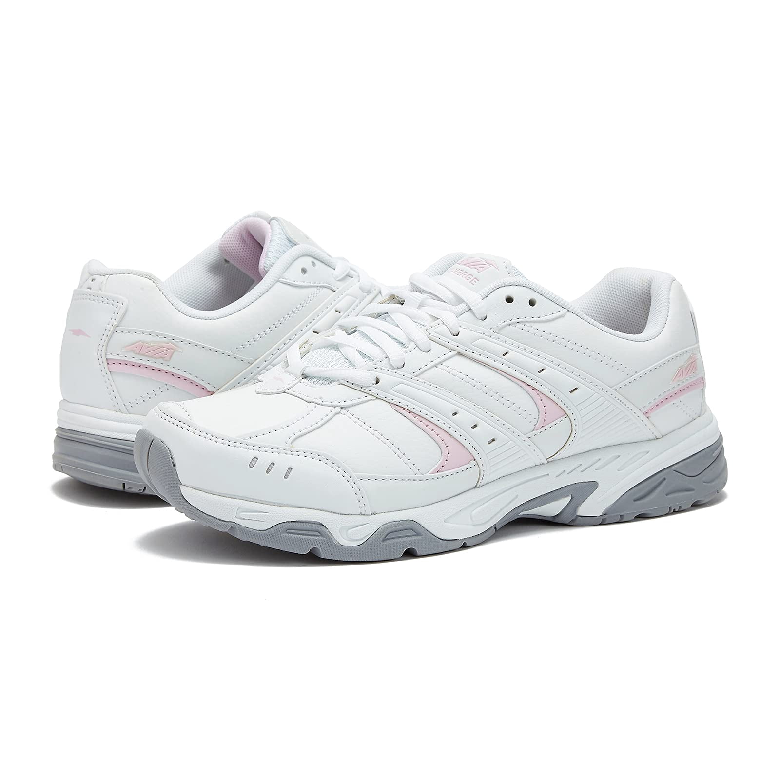 AVIA Women's Avi-Verge Sneaker, Bright White Pink/Silver/Steel Grey, 8 Medium US