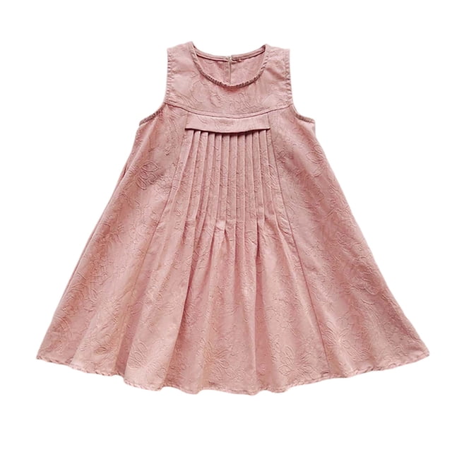 LUOGENLI Robe Filles Été Sans Manches Robe de Couleur Unie Décontractée pour Tout-Petits et Enfants Robe pour Filles Tendance Printemps 3-4 Ans