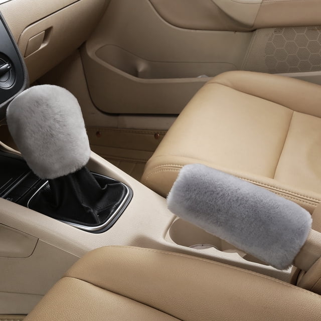 2Pcs Voiture Poignée de Frein à Main Couvre Levier de Vitesses Poignée de Couvercle Manche Peluche Hiver Doux Chaud Frein à Main