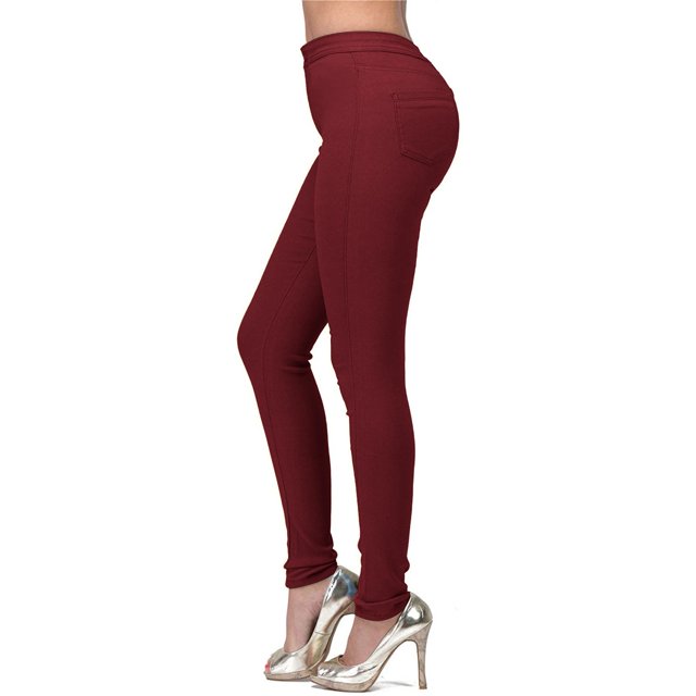 WTXUE Jeans Moulants Hyper Extensibles à Taille Mi-Haute pour Femmes Rouge