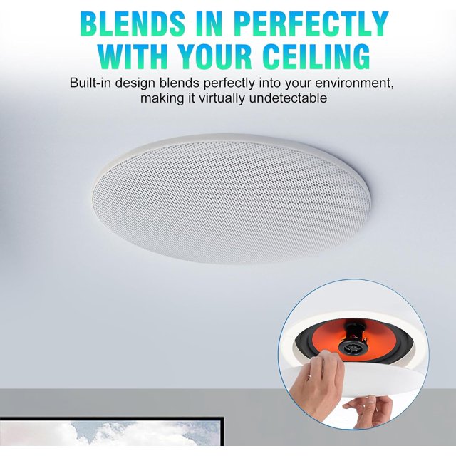 haoqian 4-Inch Bluetooth Ceiling Speaker Complete System with A 2-Channel Amplifier, 240W Max Power Output Pair - Perfect for Clear Sound in Living Room, Office, Kitchen, Basement & Covered Patio