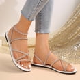 thumbnail image 3 of IUJSOY Womens Rhinestone Sandals Strappy Slides Cirsscross Strap Slip on Open Toe Flat Sandals, 3 of 9