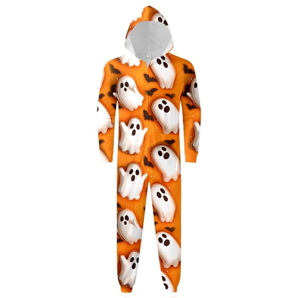 Halloween Family Matching Hooded Pajamas Set Cozy Homewear for Dad and Kids Soft Fleece Costume Outfit Holiday Sleepwear(DAD)