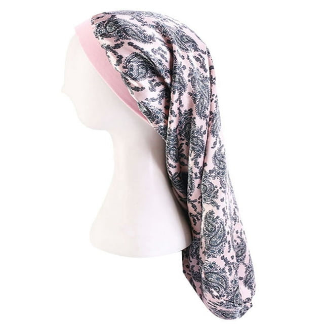 Women Satin Sleep Cap Hair Silk Long Bonnet Soft Elastic Band