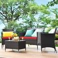 thumbnail image 1 of Gymax Ensemble de Conversation en Rotin pour Patio 4 Pcs, Extérieur, avec Coussin Rouge, 1 of 10