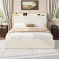 thumbnail image 2 of GloryStar Full/Queen Size Boucle Bed Frame, LED Light Headboard, Charging Station, 4 Storage Drawers, and Storage Shelf, Easy Assembly, 2 of 8