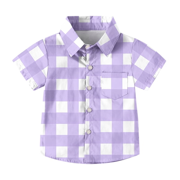 Fall Saving! HVOBTTY Toddler's Casual Short Sleeve Shirts, Toddler Kids Boys Girl Fashion Lattice Pocket Print Short Sleeves Casual School Uniform Shirt Purple, 2 Years