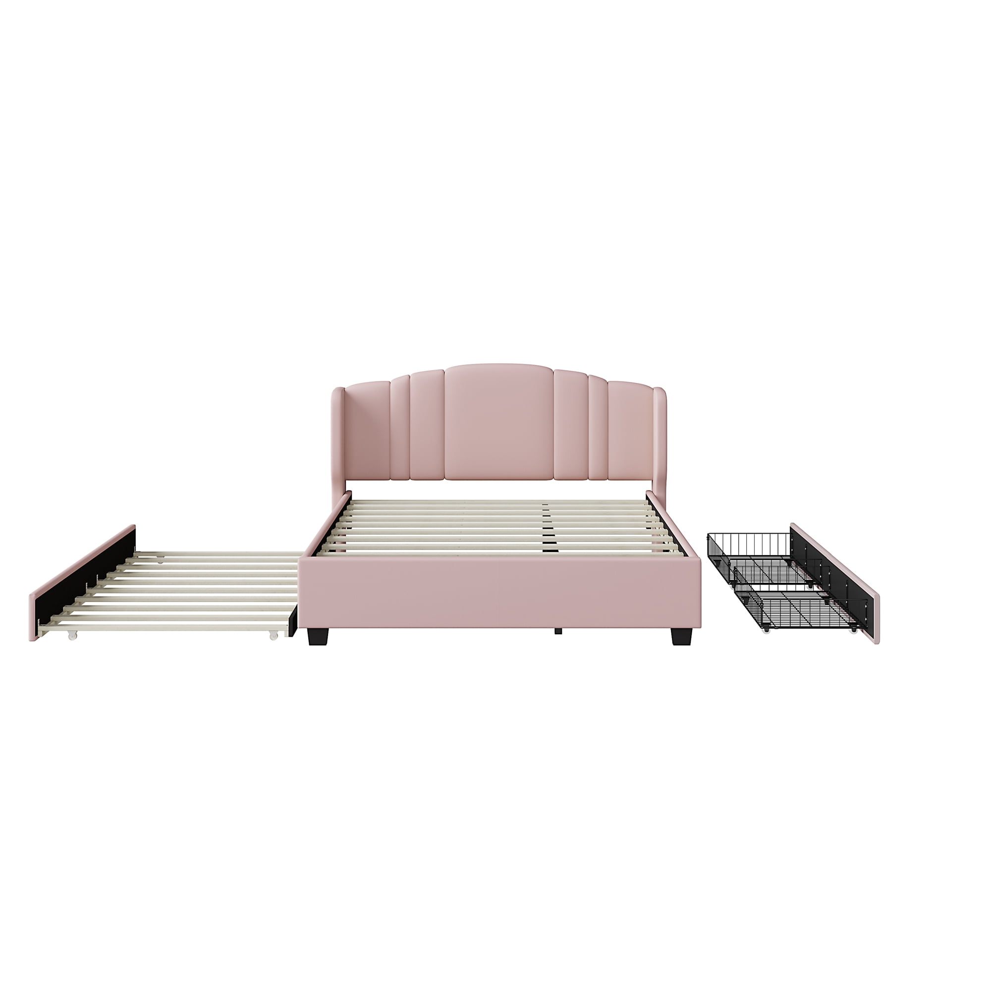 Lit plateforme capitonné Noble House avec tête de lit à oreilles, grand lit, rose