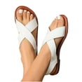 thumbnail image 1 of Flat Sandals for Women Slingback Elastic Slip on Cross Straps Open Toe Solid Color Leather Summer Sandals White, 1 of 9